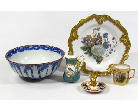 Various porcelain etc., comprising an early 20thC Vienna cabinet cup, beehive mark beneath, 7cm high, Royal Doulton jug, hand