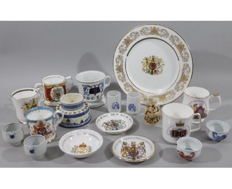 Various Royal commemorative wares, Aynsley Prince of Wales mug 10cm high, Royal Stratford Golden Jubilee Queen Elizabeth II 1