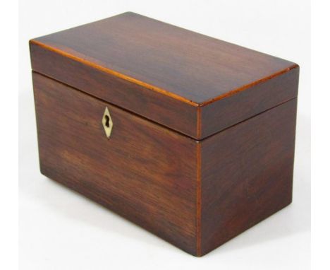 An early 19thC rosewood tea caddy, of rectangular outline, with diamond shaped escutcheon and sectional interior, 13cm high, 