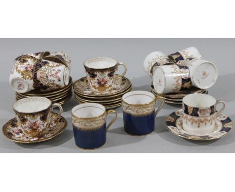 A late 19thC Court China coffee can set, with various Royal Crown Derby tea cups 5.5cm high and saucers. (a quantity)