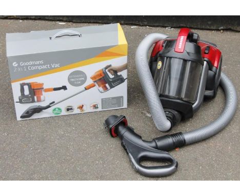 A Goodmans 2 in 1 Compact Vac, (boxed and as new), and a Samsung Extreme Suction Power Cyclone Force vacuum cleaner. (2)