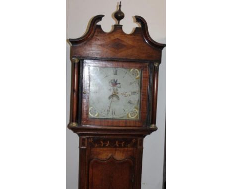 A 19thC long case clock, in highly decorative Jacobean style case, the 29cm wide square painted dial indistinctly signed with