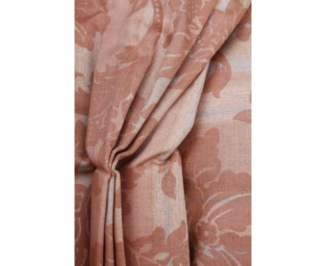 A set of drape curtains, in orange coloured textured floral material, with pelmet, 83" x15.5".