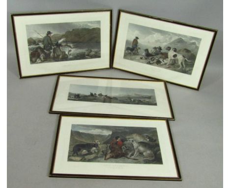 After Willmore.  The Chief's Return From Deer Stalking, lithograph print, 93cm x 80cm, and a part series of prints, fishing, 