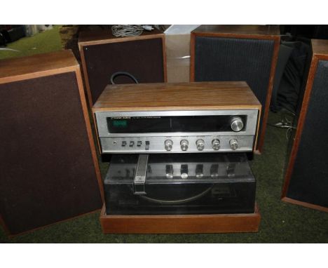 Various vintage and retro audio equipment, to include Rank radio system in teak style casing, 42cm wide, turntable, speakers,