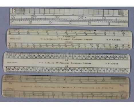 Four early 20thC ivory scale rules, two by Harling, Finsbury Pavement, London, one marked Heywood Glazing, Westminster, toget