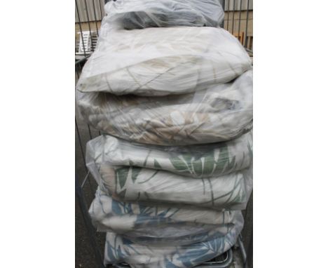 Various floral pattern material curtains, to include blue, green, brown leaf, etc., 125" x 80". (a quantity)