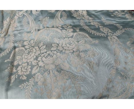A set of drape curtains, in textured green floral and scroll material, 156" x 92".