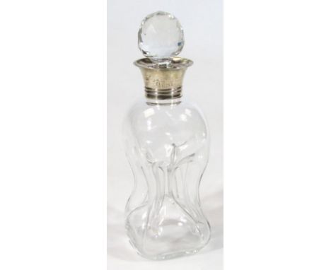 An Edwardian silver and moulded glass inverted decanter, with cut glass orb stopper and silver collar, Birmingham 1906, 25cm 