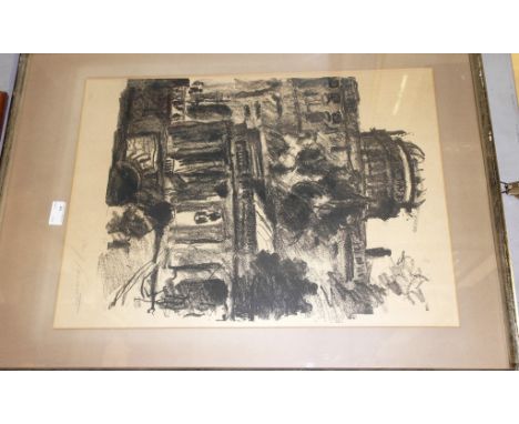 Lovis Corinth (1858-1925): A figure before a church, monochrome lithograph, indistinctly hand signed in pencil right, 58 x 42