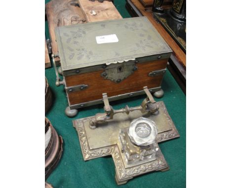 A tea caddy; together with an inkwell