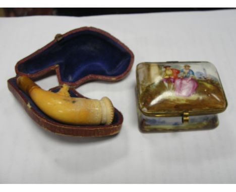 A 19th century ceramic box; together with Meerschaum pipe