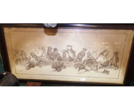 A framed Louis Wain print, 'Blind Man's Buff', together with a print of a Terrier 
