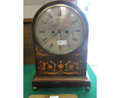 A mahogany inlaid double fusee bracket clock