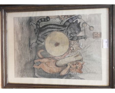 Three prints to inc Louis Wain, 'The Edge O' Beyond', a fashion print & calendar