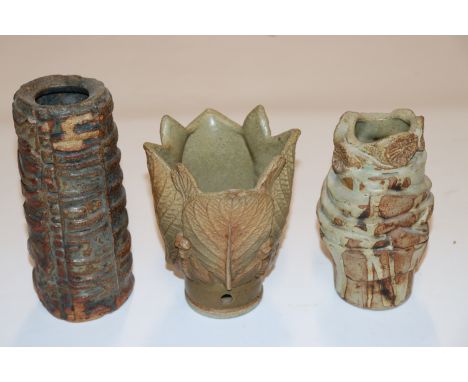 Two Bernard Rooke vases and a Bernard Rooke pottery lamp shade 