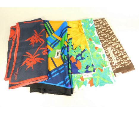 LADIES SCARVES.Four ladies scarves by Jeanne Lanvin, Christian Lacroix, Christian Dior & Yves Saint Laurent.