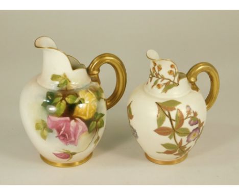 ROYAL WORCESTER. A Royal Worcester jug painted with roses, No.1094, height 14cm. Also, one other smaller Royal Worcester No.1