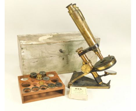 BECK MICROSCOPE. A late 19th century R. &amp; J. Beck, London binocular microscope, The Popular Model, No.7730. In fitted mah