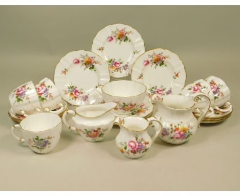 ROYAL CROWN DERBY.A Royal Crown Derby, Derby Posies part tea service, comprising 6 tea plates, 6 saucers, 5 teacups, a sugar 