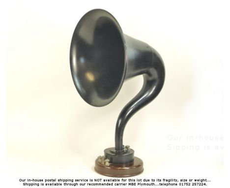 RESONATOR SPEAKER. An early 20th century aluminium resonator speaker by S.G. Brown Ltd., London. The black painted horn named