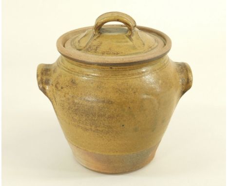 CIDER HOUSE POTTERY? A twin-handled, lidded jar possibly made at the Cider House Pottery Godolphin, Cornwall by Peter Schofie