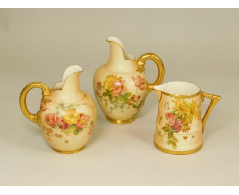 ROYAL WORCESTER. Three Royal Worcester jugs, two numbered 1094, the third, un-numbered. Tallest 12cm.