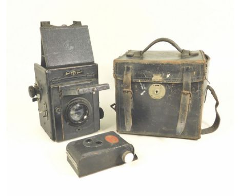 CAMERA. A Thornton Pickard, Junior Special box camera, with accessory in a leather camera case.