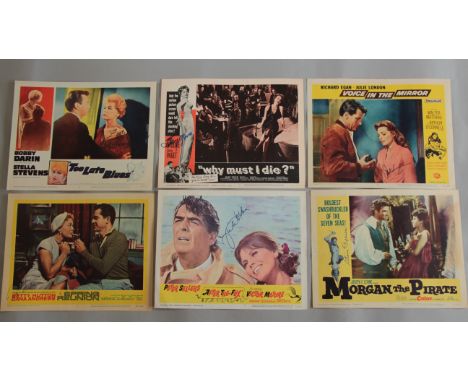 Six Signed US cinema Lobby cards: After the Fox (1966) signed by Victor Mature, Morgan the Pirate (1961) signed by Steve Reev