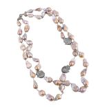 A BAROQUE CULTURED FRESHWATER PEARL AND WHITE STONE NECKLACE