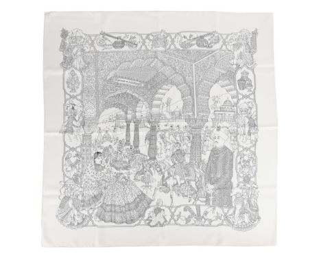 
	
		HERM&#200;S, SPLENDEUR DES MAHARAJAS, A SILK SCARF 
		The cream scarf with black detail, designed by Catherine Baschet, 