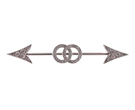 
	
		A DIAMOND DOUBLE ARROW BROOCH 
		LONDON 1976 
		The arrow terminals set with brilliant cut diamonds, connected by an 18c