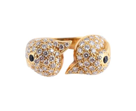 
	
		A DIAMOND DRESS RING 
		Designed as two opposing birds pav&#233; set with brilliant cut diamonds, approximately 1.40 car