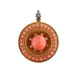 Y A MID VICTORIAN CORAL AND DIAMOND PENDANT