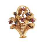 A GEM SET FLOWER BASKET BROOCH