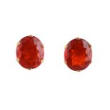 A PAIR OF FIRE OPAL STUD EARRINGS