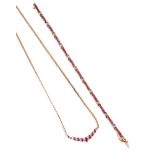 A RUBY AND DIAMOND NECKLACE AND BRACELET
