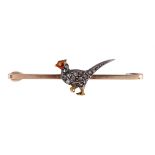 A DIAMOND AND ENAMEL PHEASANT BAR BROOCH