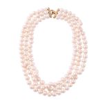 A THREE STRAND FRESHWATER CULTURED PEARL NECKLACE