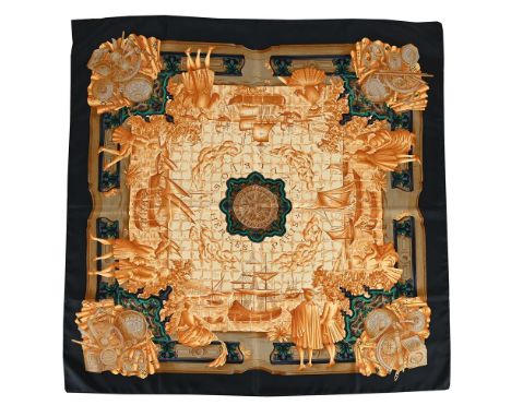 
	
		HERM&#200;S, AZULEJOS, A SILK SCARF
		The cream and ochre ground with nautical designs and a navy border, designed by Ca