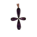 A 19TH CENTURY AMETHYST AND DIAMOND CROSS PENDANT
