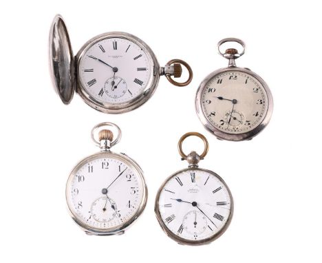 
	
		FOUR SILVER POCKET WATCHES
		To include: Ch. F. Tissot Et Fils, a silver keyless wind full hunter pocket watch, no. 3296