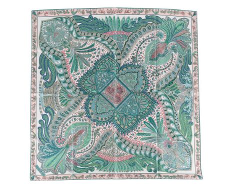 
	
		HERM&#200;S, LES JARDIN DE LA MAHARANI, A SILK SCARF 
		The white ground with a paisley style pattern in greens, blue, p