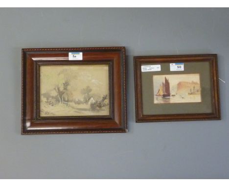 Whitby Harbour, 19th century watercolour 8cm x 13cm; River scene, 19th century watercolour and pencil sketch 14cm x 19cm (2)
