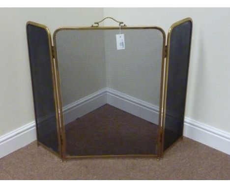 Brass framed three panel spark guard H77.5cm 