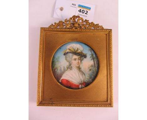 'Comtesse Coventry', late 19th century circular portrait miniature on ivory signed MacKen****  7.5cm in gilt brass frame H14c