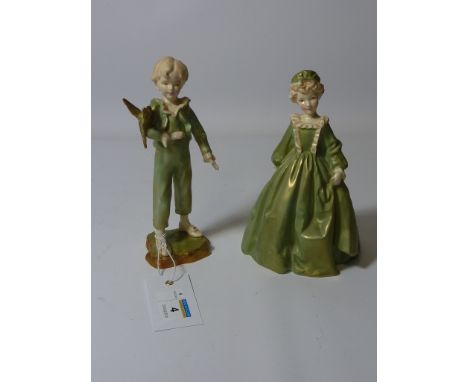 Two Royal Worcester figures - 'Parakeet' and 'Grandmother's Dress' both modelled by F. G. Doughty Condition Report a/f