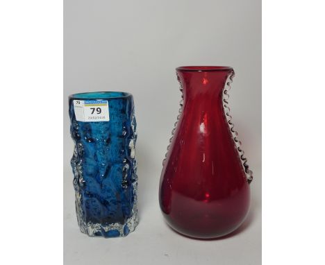 Two Whitefriars vases - blue bark vase H15.5cm and a ruby vase (pattern no. 9420)