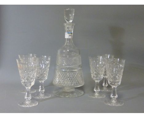 Sevres cut crystal decanter and a similar set of six Stuart wine glasses 
