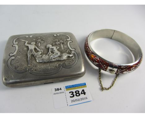 Hinged enamelled bangle stamped Siam sterling and an Indian cigarette case